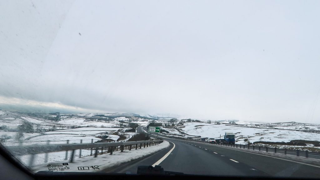 Lake District road in the snow